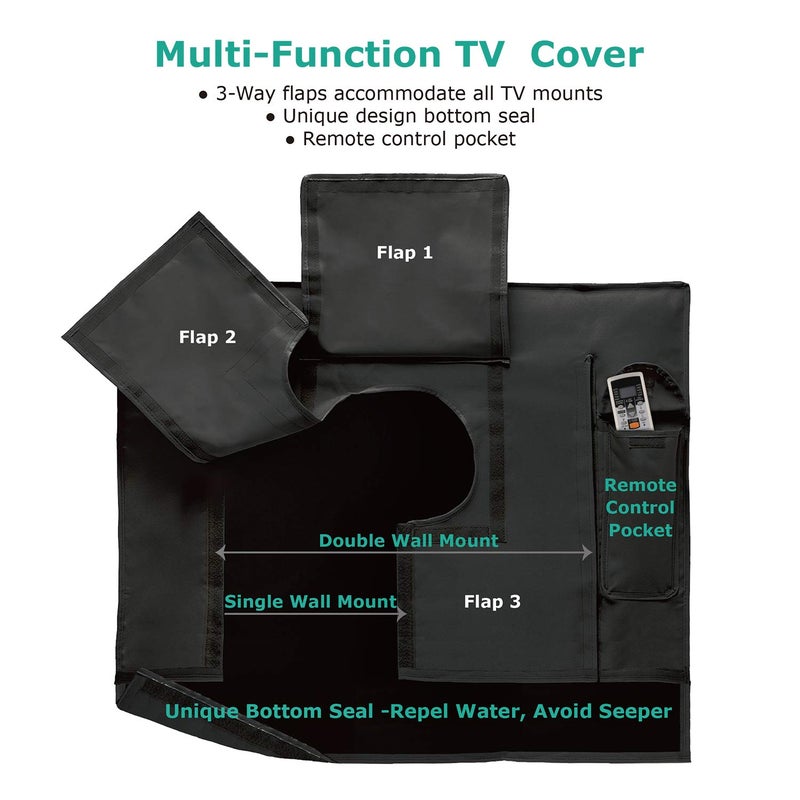 SunPatio Outdoor TV Cover, Waterproof & Weatherproof Screen Cover, Fits 53-55 inch Most TV Mounts and Stands, with Built-in Remote Pocket for Outside LED LCD Flat Screen, Black - Image 5
